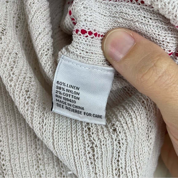 Per Se By Carlisle Linen Blend Cream White Red Stripe Short Sleeve Top Women - Picture 5 of 5